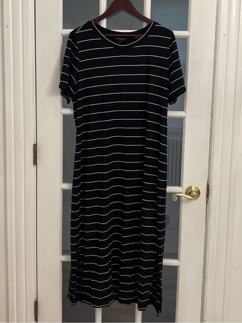 BANANA REPUBLIC Women’s Black & White Striped Short Sleeve Tie Waist Dress